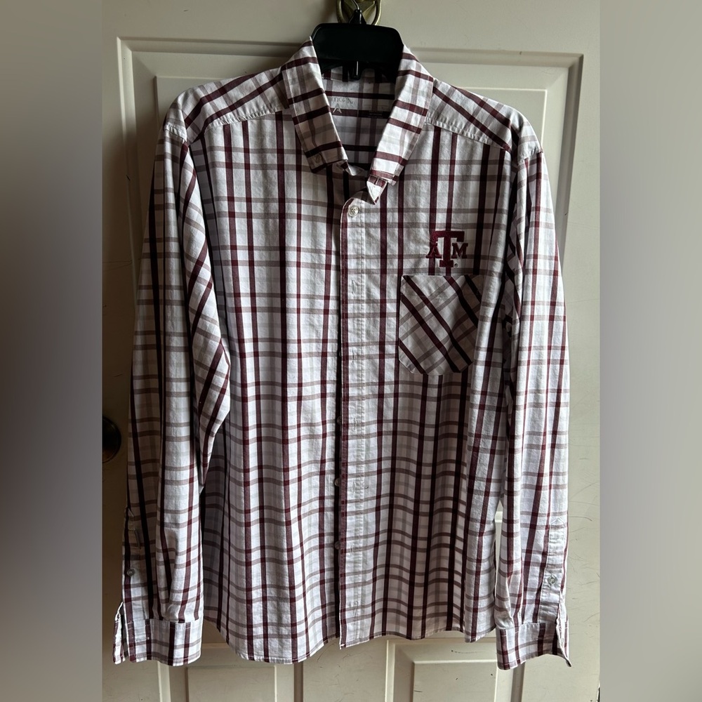 TEXAS A&M ANTIGUA MEN’S LONG SLEEVE SHIRT WITH EMBROIDERED TA&M ON LEFT CHEST